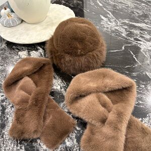 Brown Faux Fur Hat and Scarf Set